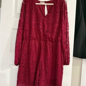 Elegant Lace V-Neck Romper - Red